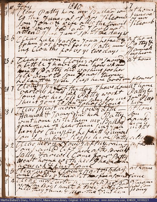 Feb. 21-28, 1810 diary page (image, 141K). Choose 'View Text' (at left) for faster download.
