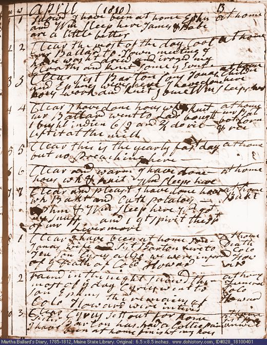 Apr. 1-10, 1810 diary page (image, 139K). Choose 'View Text' (at left) for faster download.