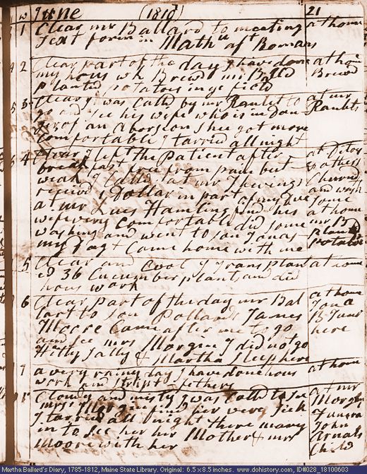 Jun. 3-10, 1810 diary page (image, 136K). Choose 'View Text' (at left) for faster download.