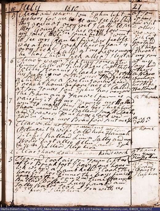 Jul. 12-17, 1810 diary page (image, 142K). Choose 'View Text' (at left) for faster download.
