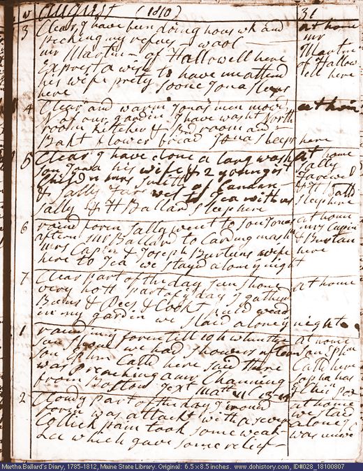 Aug. 7-13, 1810 diary page (image, 138K). Choose 'View Text' (at left) for faster download.
