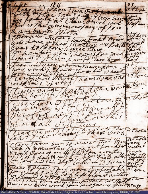 Sep. 1-10, 1811 diary page (image, 155K). Choose 'View Text' (at left) for faster download.